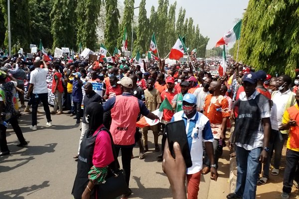 Minimum Wage: Thousands Of Workers Storm NASS Complex [Photos]