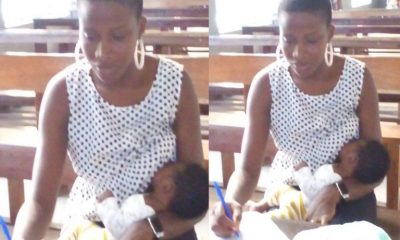 Nursing Mum Pictured Breastfeeding Her Son While Writing Exam