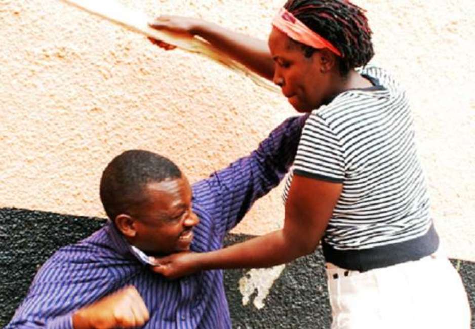 Woman beats husband