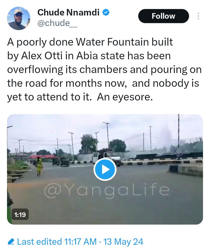 Nnamdi calls out Governor Otti over poorly built fountain