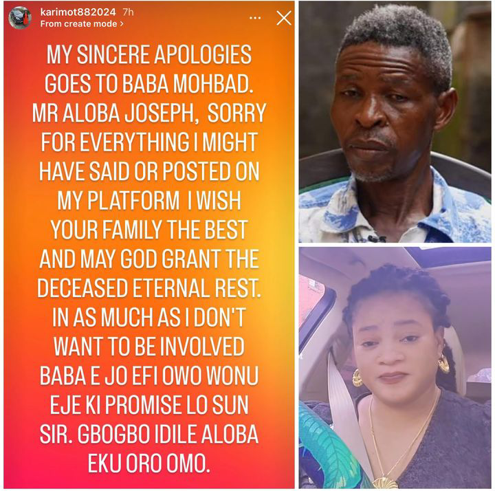 Karimot apologizes to Mr Joseph Aloba