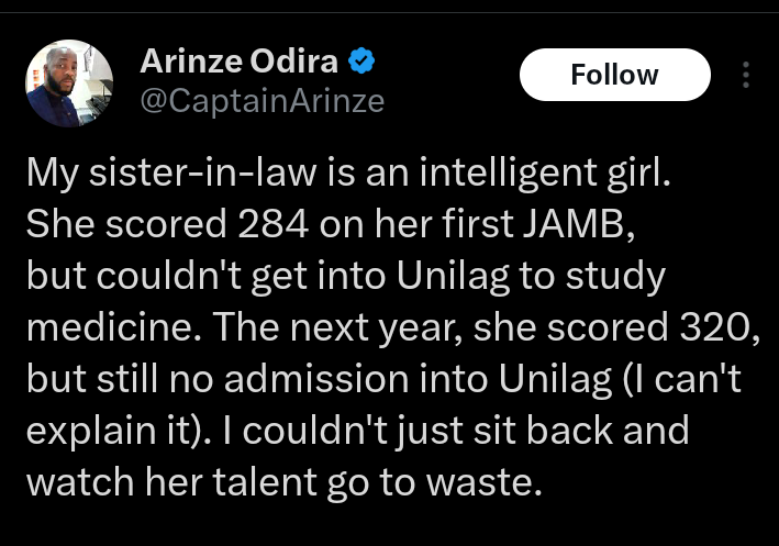 Man's sister-in-law gets US scholarships after UNILAG Denied her admission repeatedly