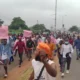 Protesters at Freedom Park security