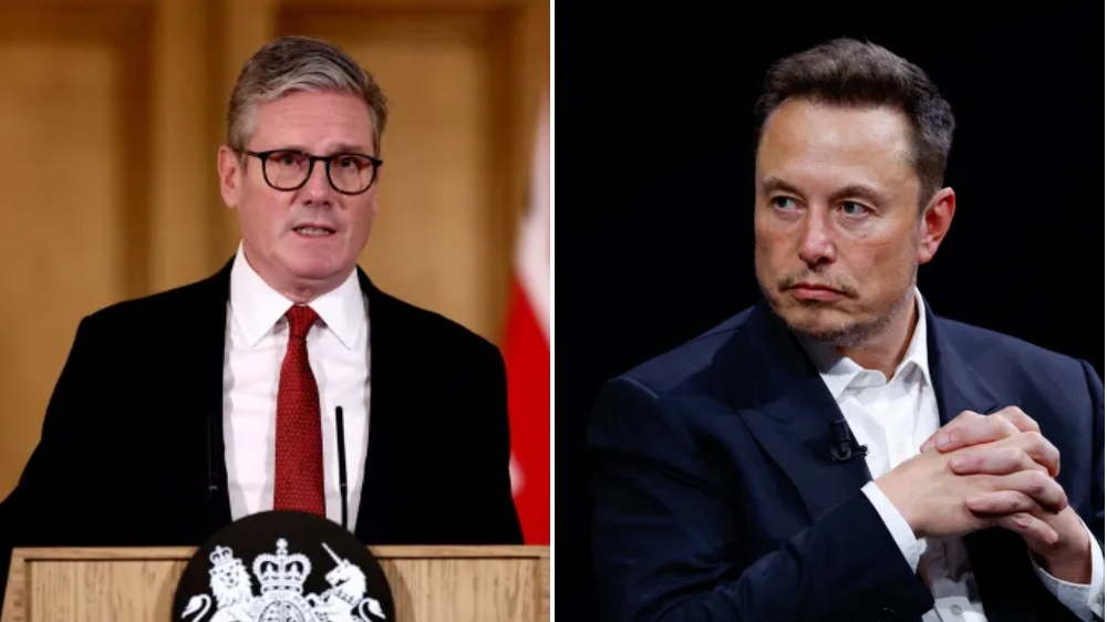 Elon Musk between UK Starmer