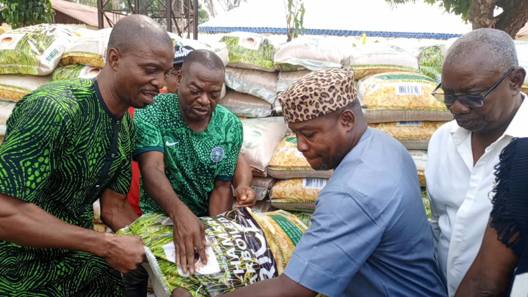 Senator Tony Nwoye bags of rice